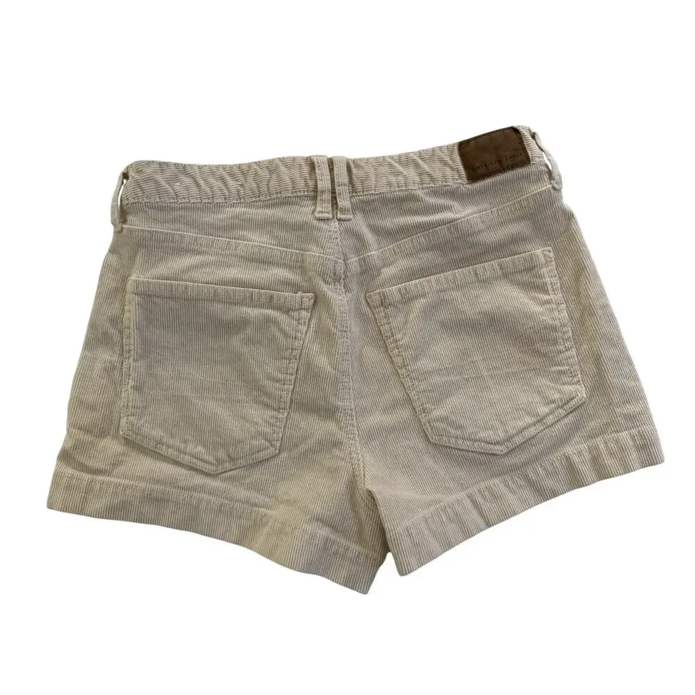 American Eagle Corduroy Shorts Size 4 Cream Super Stretch Patch Pockets #7401